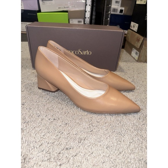 Franco Sarto Womens Racer Slingback Low Block Heel Pointed Toe‎ Pump, Beige - Picture 1 of 6